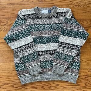 Vtg Bill Blass 100% Cotton Handframed Men's Textured XL Sweater Cosby Fair Isle